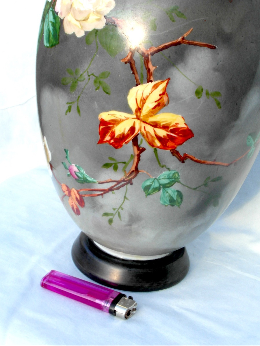 Vase en opaline à décor floral par Baccarat, vers 1880, era daum galle art-nouveau-photo-1