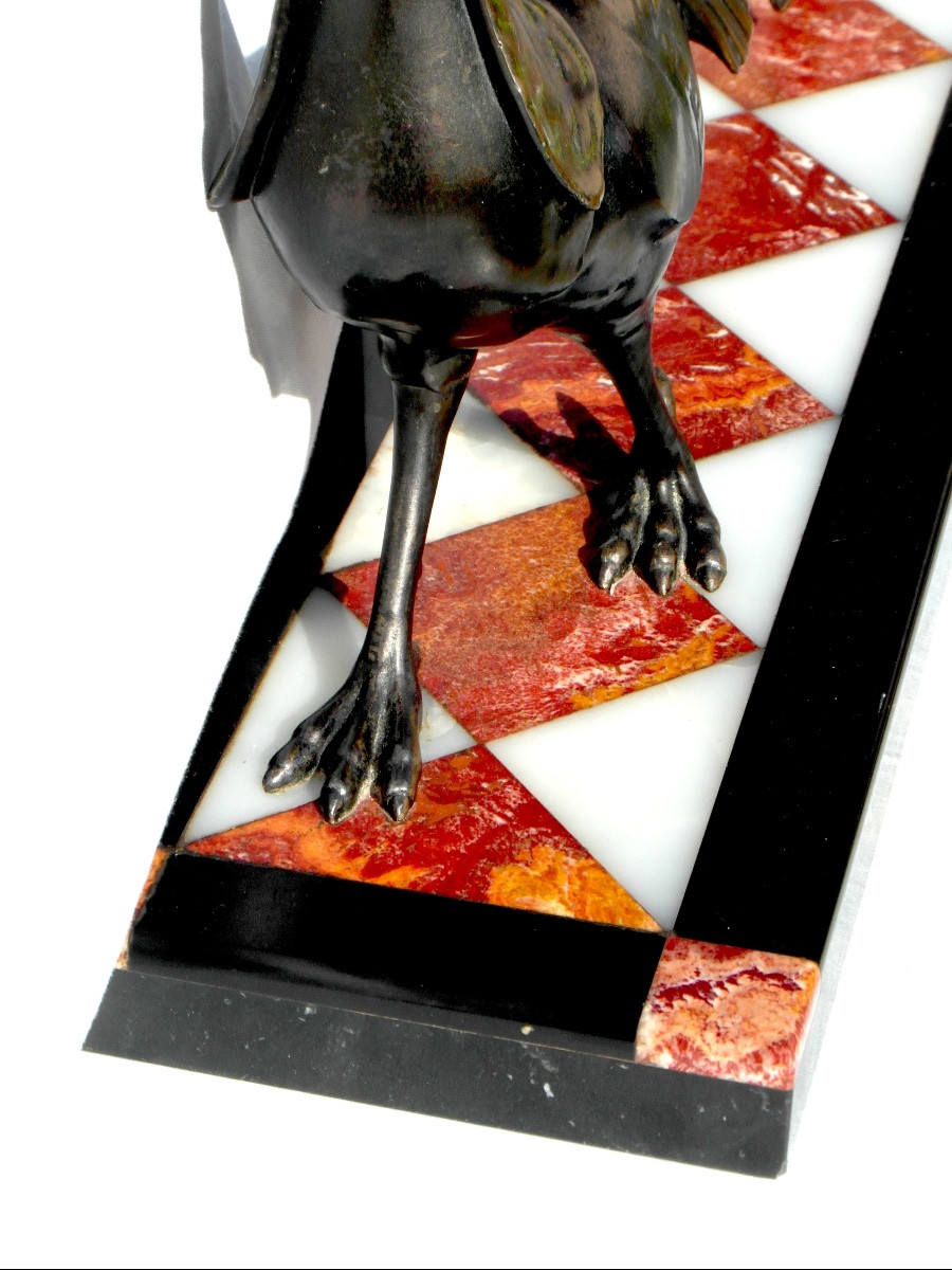 A Period Polychrome Art Deco Piece On Marble And Three-color Onyx, By Daum Bar Soigniez-photo-6