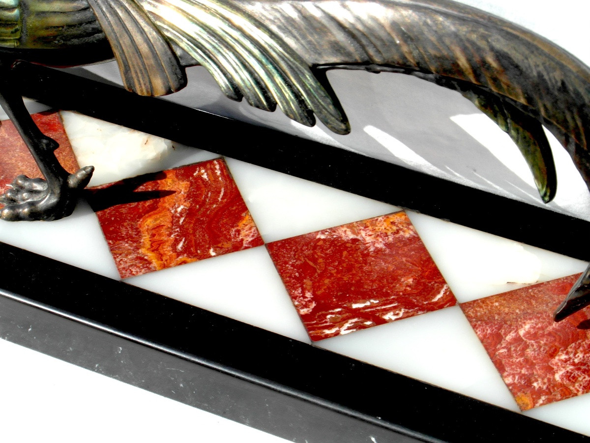 A Period Polychrome Art Deco Piece On Marble And Three-color Onyx, By Daum Bar Soigniez-photo-7