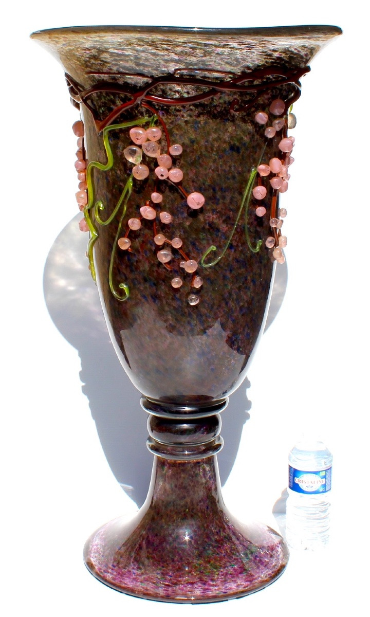 Vase aux raisins en applications par Ioan NEMTOI, hommage à daum, 75 cm de hauteur, 17,4 kg!-photo-2