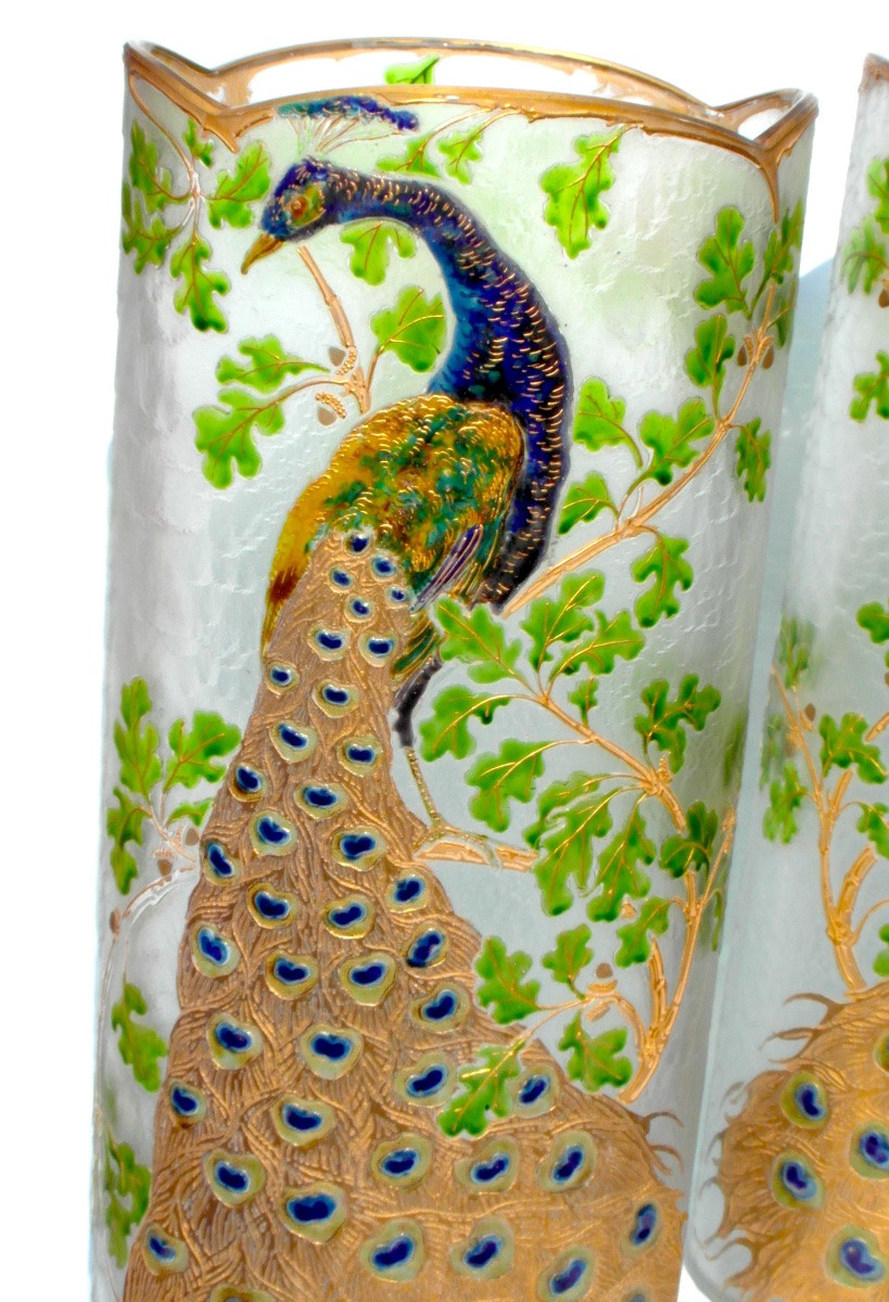 Vase 1900  au paon en verre gravé par Montjoye, era daum galle legras -photo-5