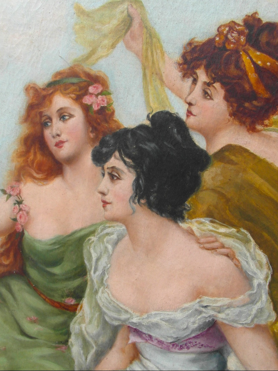 "cupid And The Three Graces" By Laigle, Dated 1901, Art Nouveau Period-photo-4