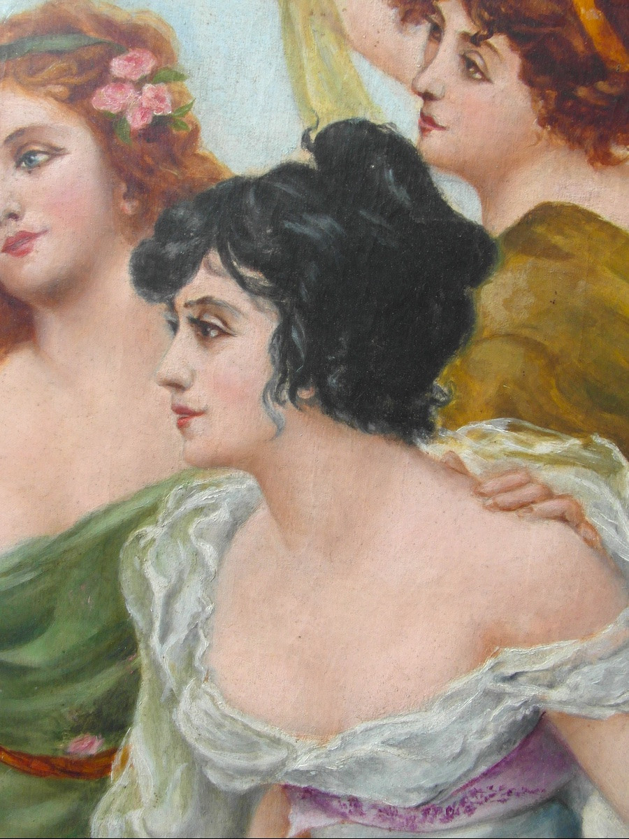 "cupid And The Three Graces" By Laigle, Dated 1901, Art Nouveau Period-photo-6