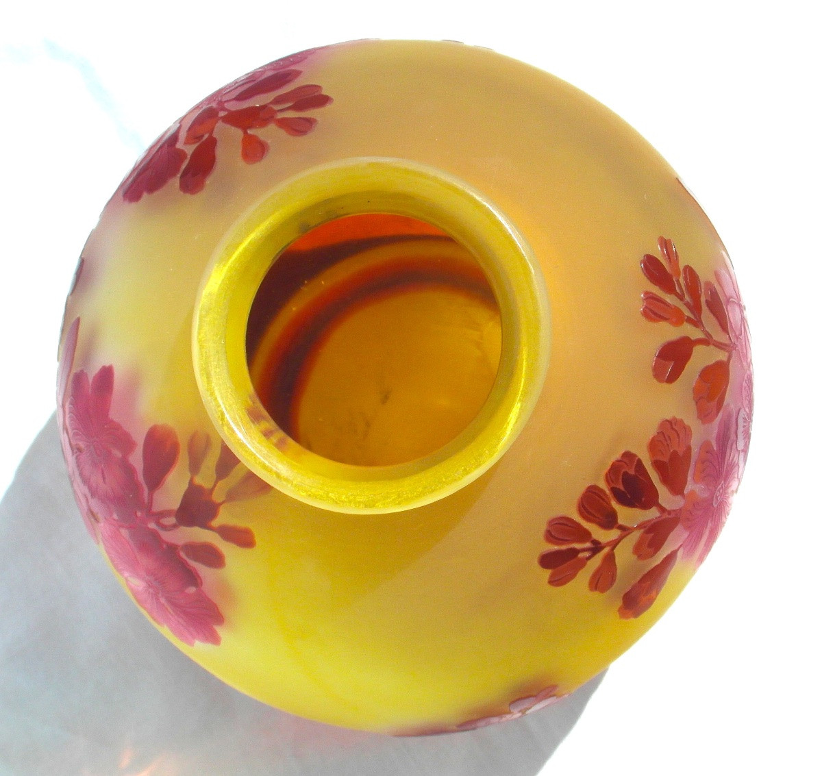 Ball Vase Decorated With Red And Pink Weigelias By Galle, Daum Era 1900-photo-6