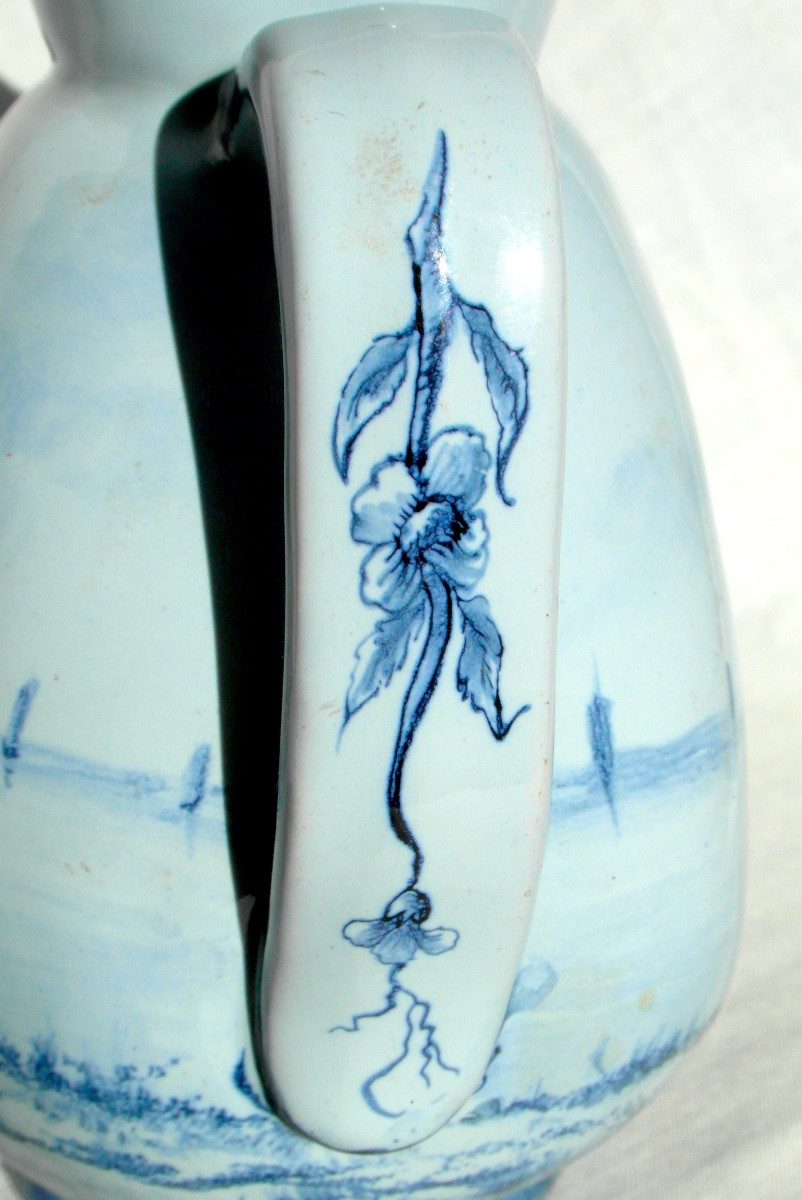 Enameled Earthenware Pitcher By Galle, Maritime Décor, Circa 1880, Daum Art-nouveau Era-photo-4