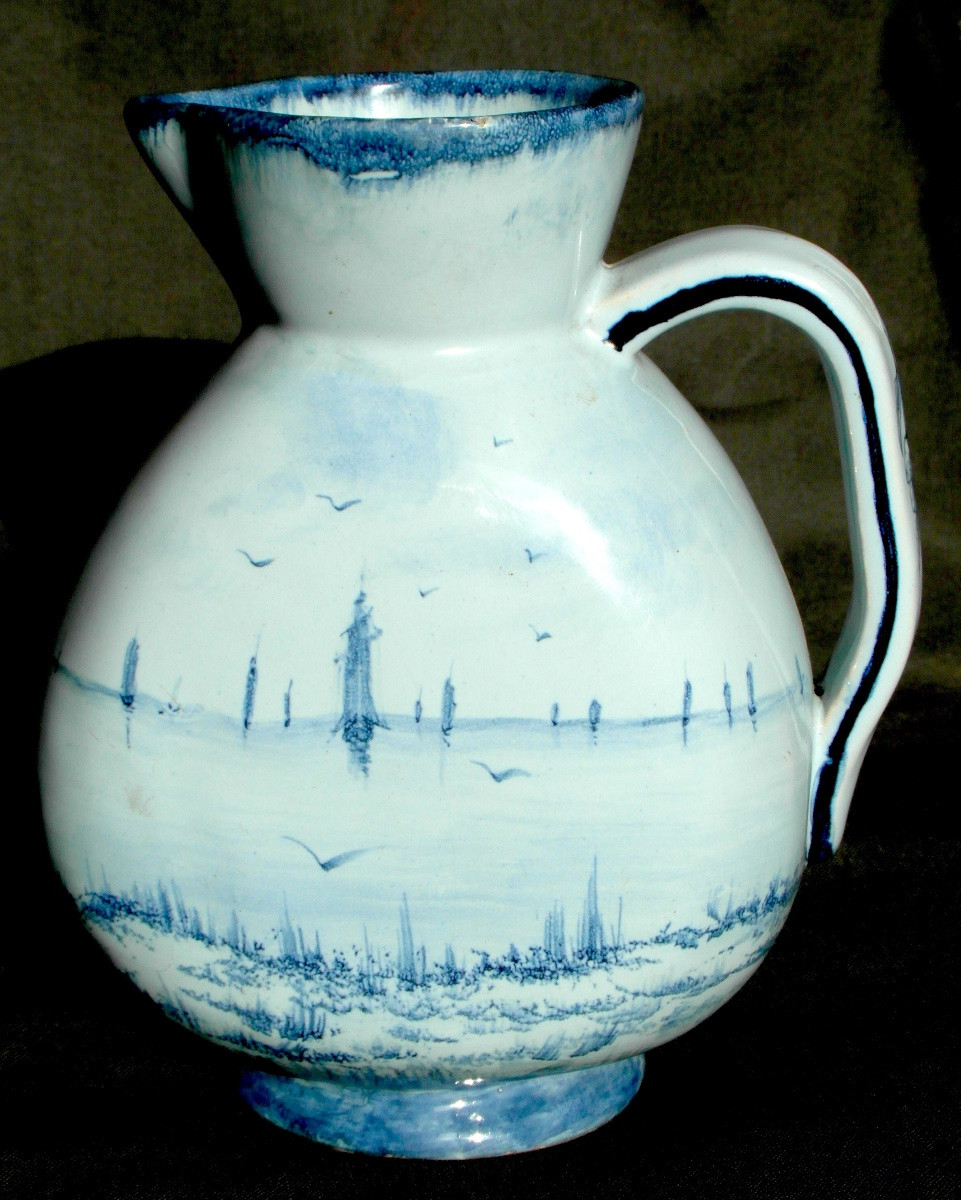 Enameled Earthenware Pitcher By Galle, Maritime Décor, Circa 1880, Daum Art-nouveau Era-photo-4