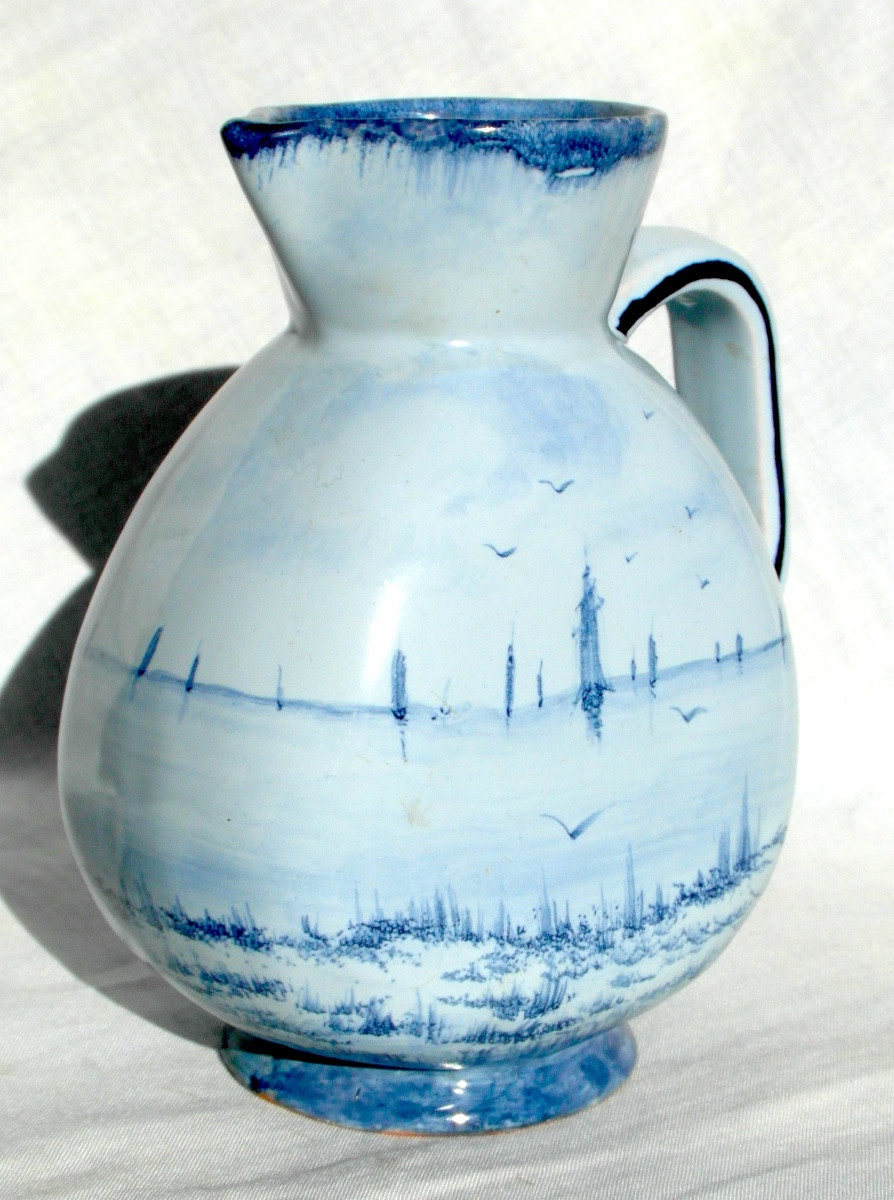Enameled Earthenware Pitcher By Galle, Maritime Décor, Circa 1880, Daum Art-nouveau Era