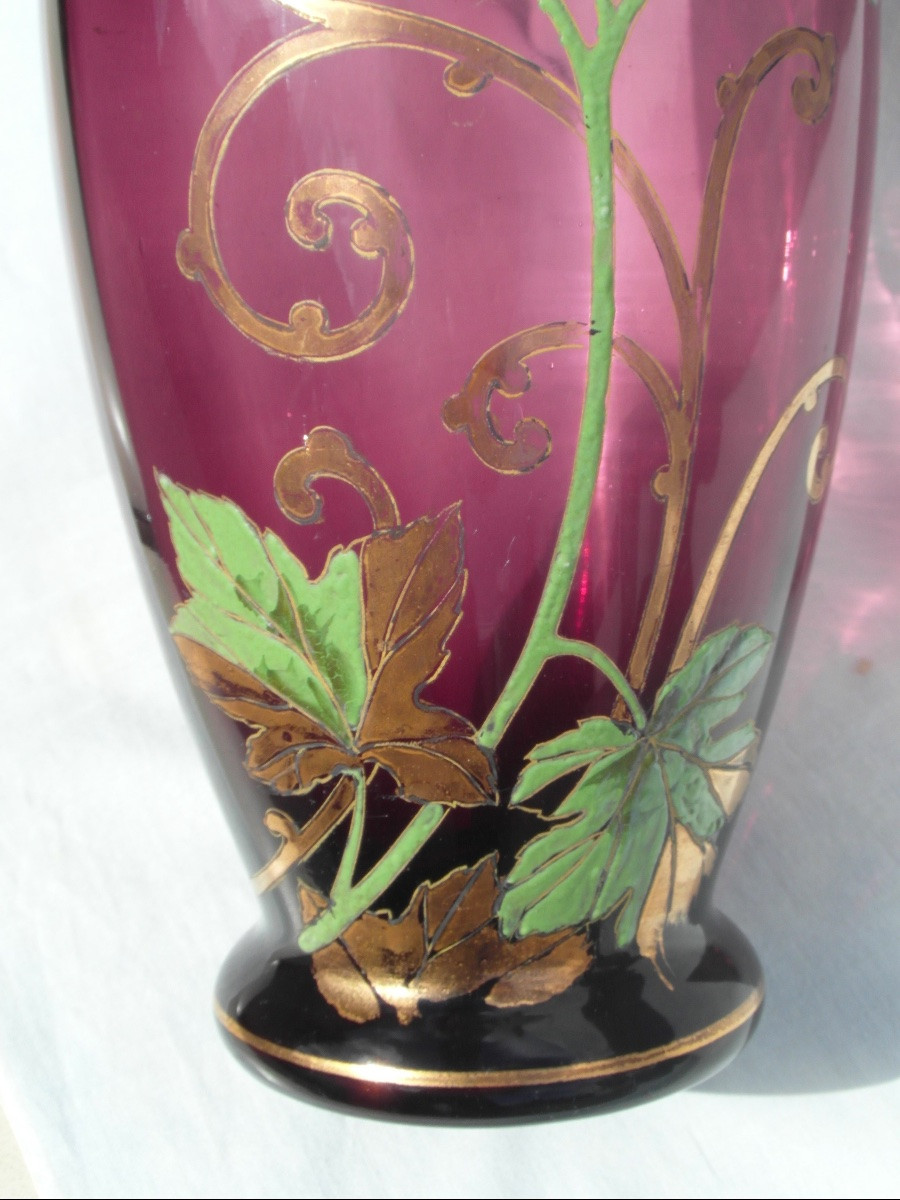 Pair Of Enameled Clematis Vases By Legras, Circa 1900, Daum Galle Era-photo-6