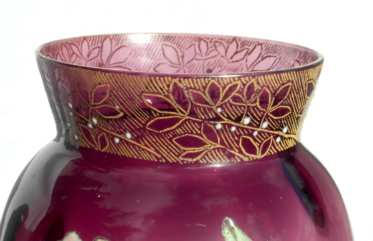 Pair Of Enameled Clematis Vases By Legras, Circa 1900, Daum Galle Era-photo-7