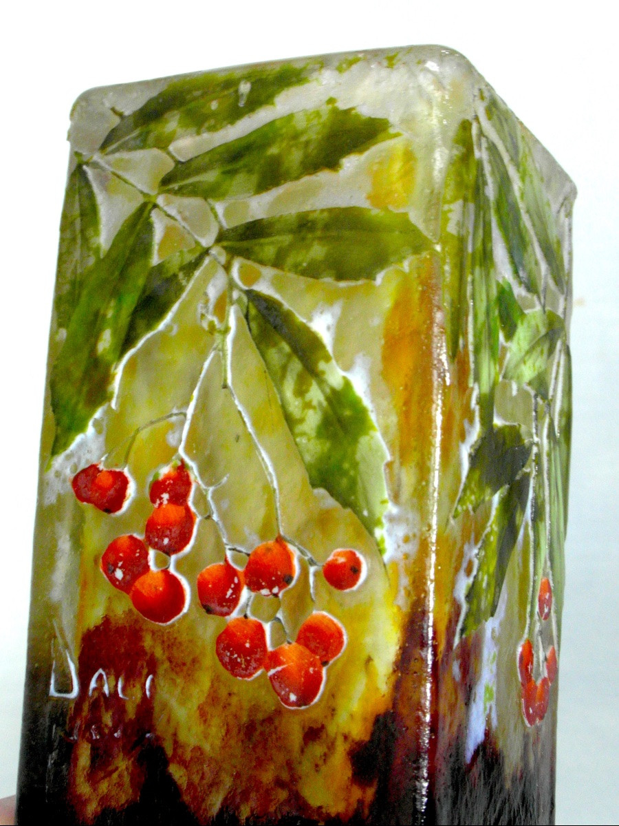 Daum Vase With Rowan Tree, Perfect, Circa 1903, Art-nouveau Galle Era-photo-1