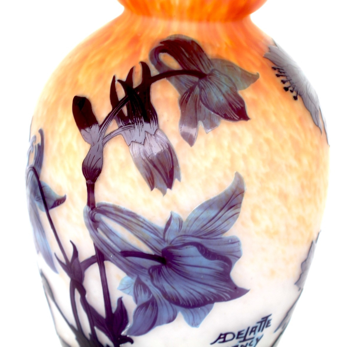 Blue Columbine Vase By Delatte, Circa 1920, Era Daum Galle Art-nouveau-photo-2