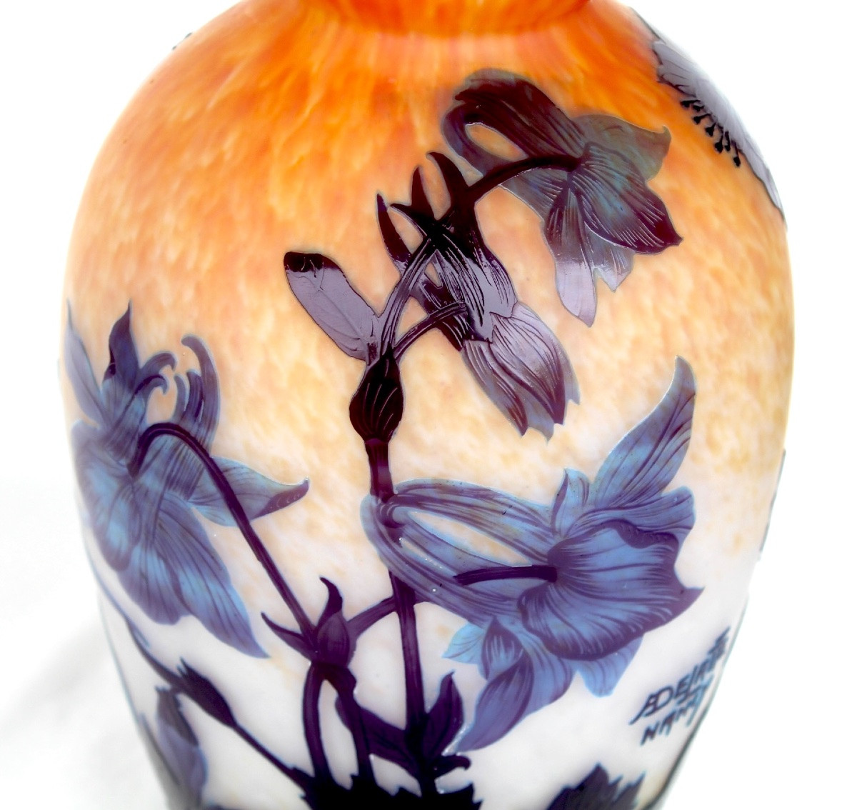 Blue Columbine Vase By Delatte, Circa 1920, Era Daum Galle Art-nouveau-photo-4