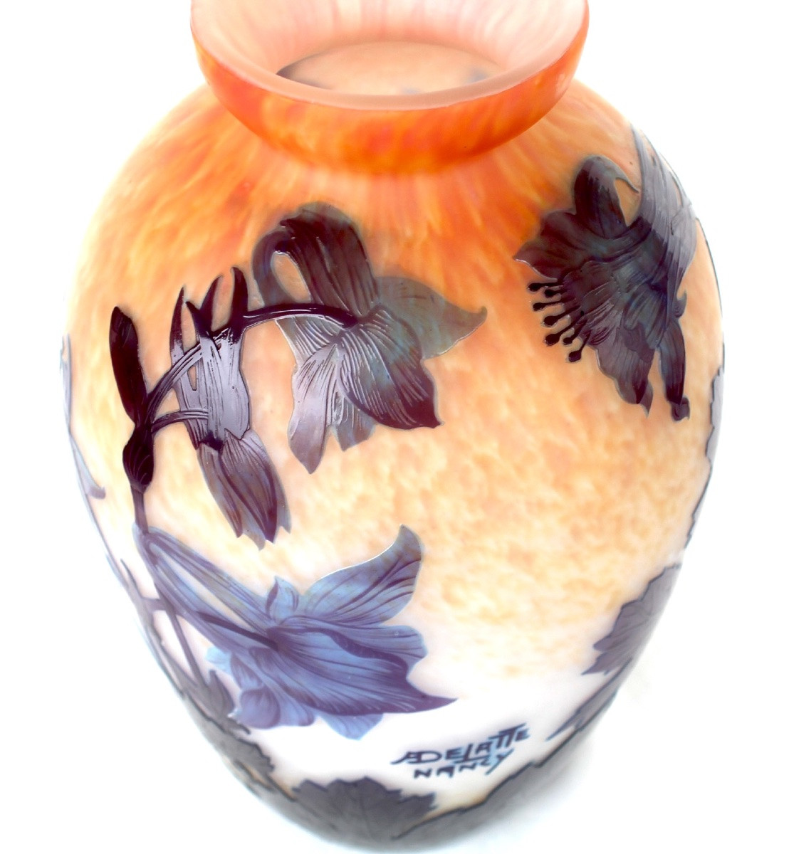Blue Columbine Vase By Delatte, Circa 1920, Era Daum Galle Art-nouveau-photo-5