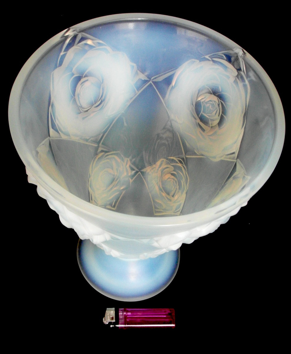 Art-deco Vase In Opalescent Glass With Peonies By H. Dieupart, Era Daum Lalique Sabino 1920-photo-7