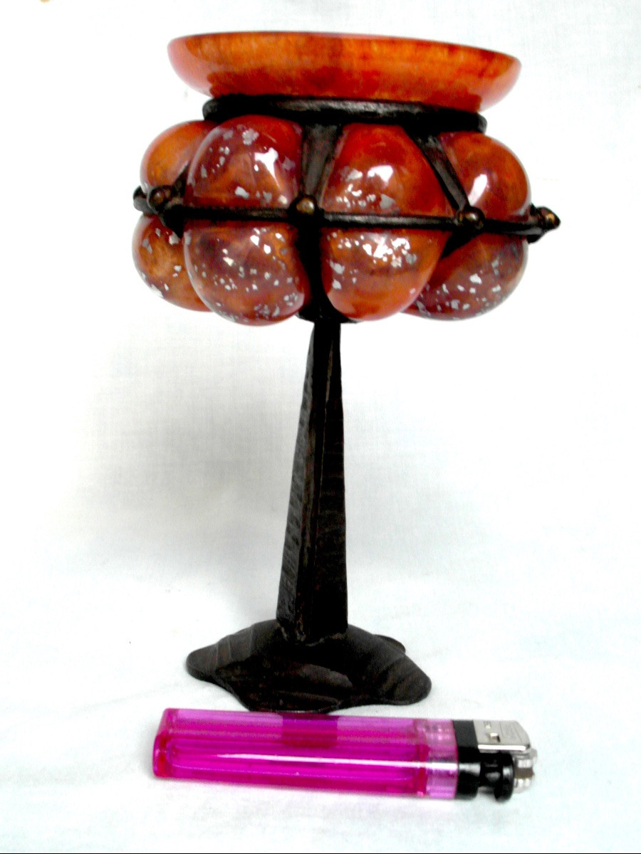 coupe "bijou" dans une petite monture fer forge, par Delatte, vers 1920, era daum majorelle-photo-2