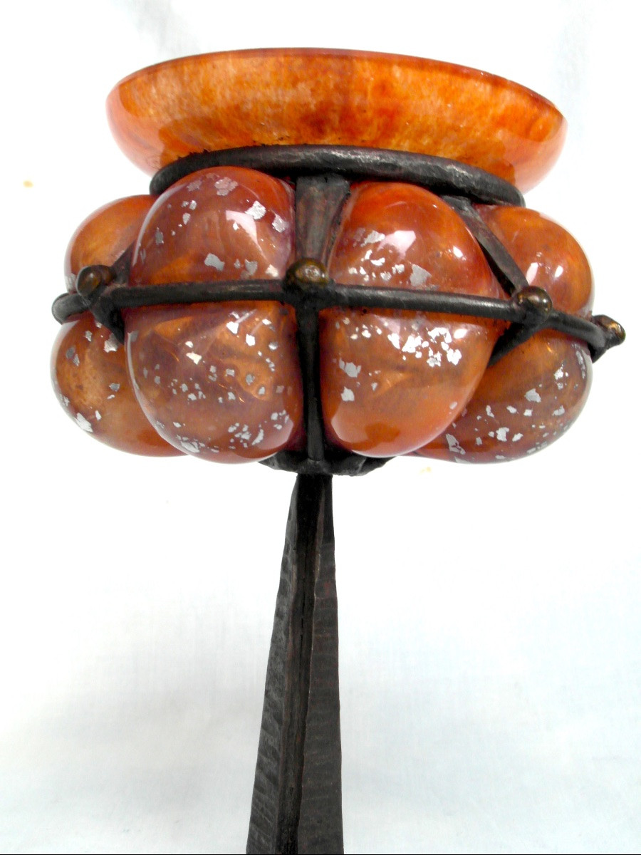 coupe "bijou" dans une petite monture fer forge, par Delatte, vers 1920, era daum majorelle-photo-3