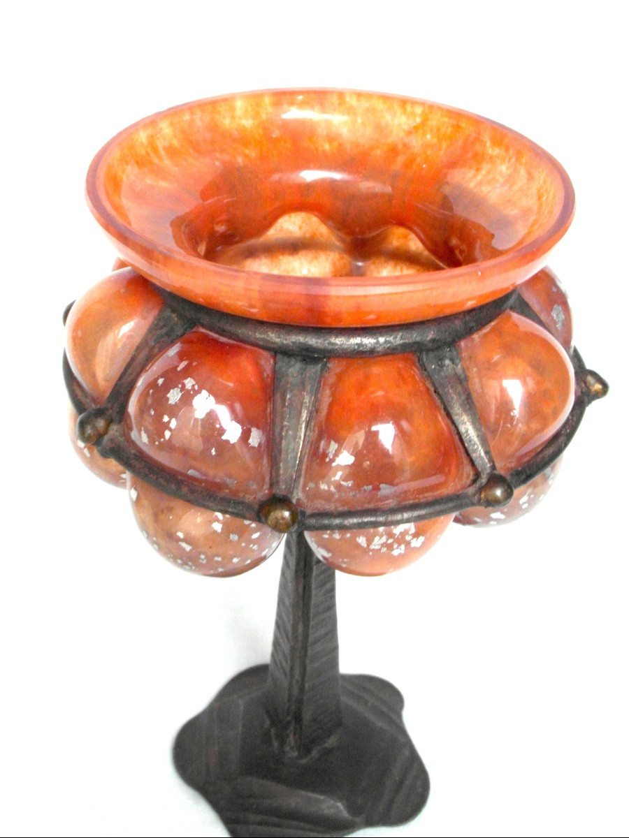 coupe "bijou" dans une petite monture fer forge, par Delatte, vers 1920, era daum majorelle-photo-1