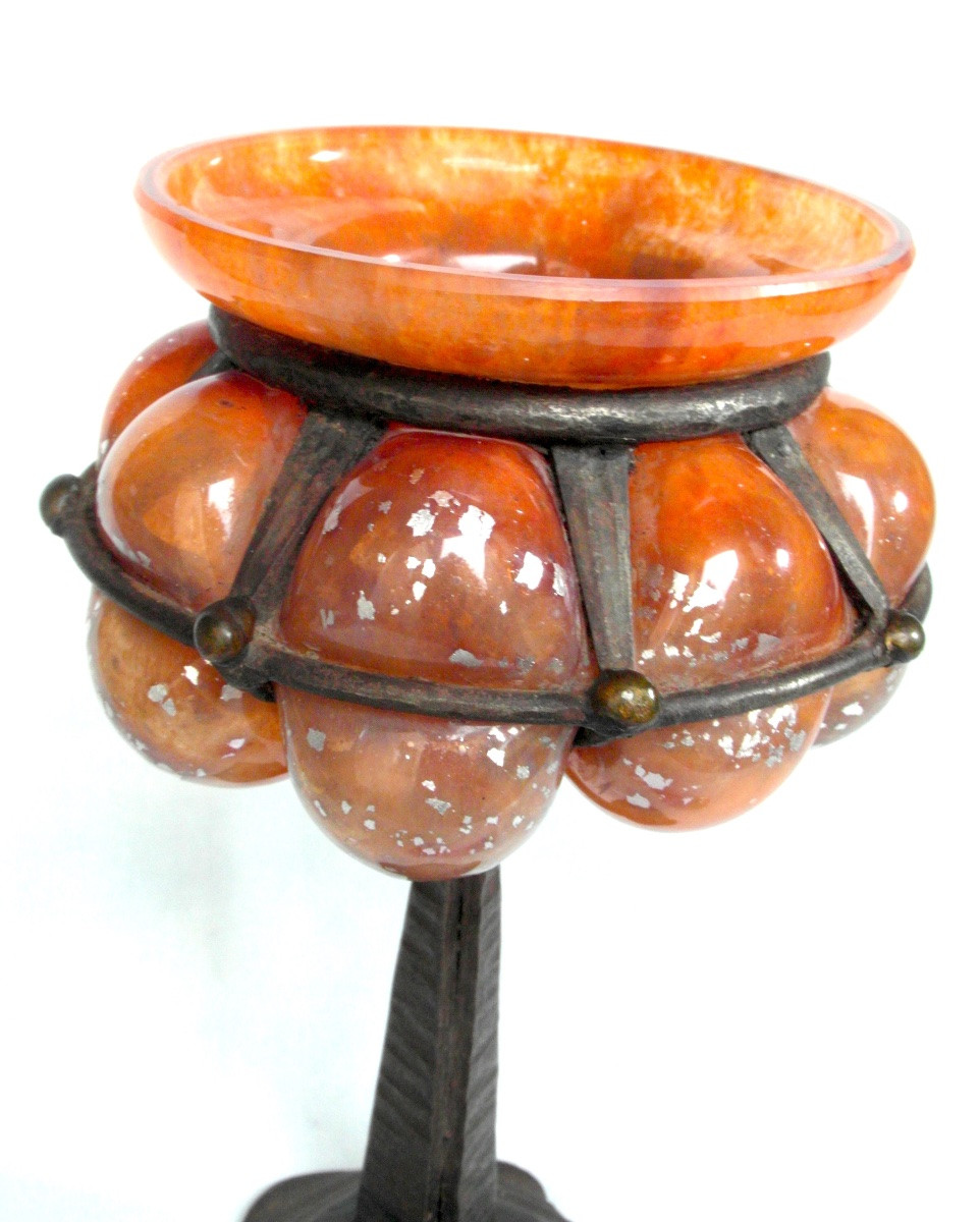 coupe "bijou" dans une petite monture fer forge, par Delatte, vers 1920, era daum majorelle-photo-3