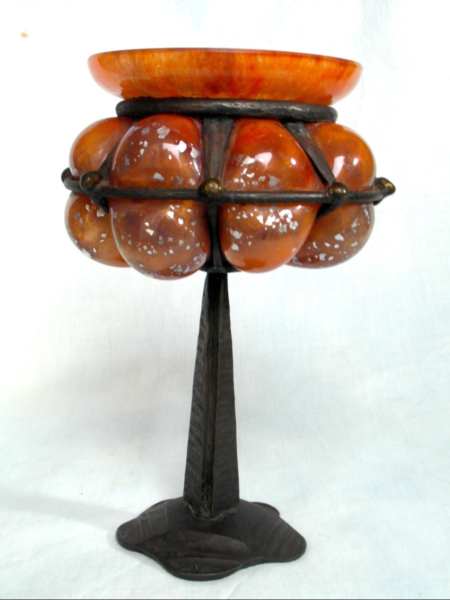 coupe "bijou" dans une petite monture fer forge, par Delatte, vers 1920, era daum majorelle-photo-4