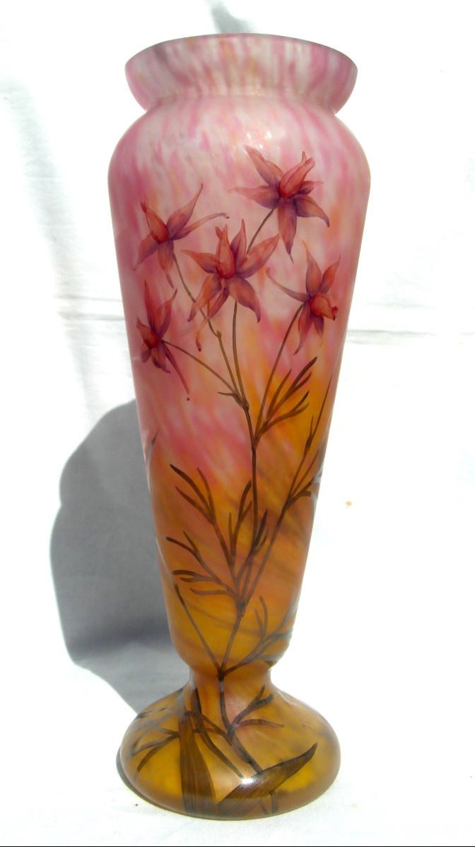Vase Daum aux solanées,  verrerie belle étoile, vers 1920, era galle art-nouveau