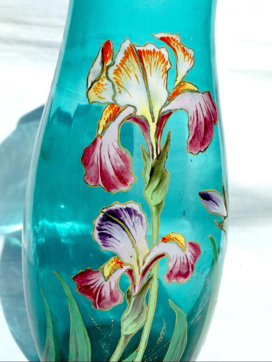 Vase Legras aux iris colorés, vers 1900, era daum galle
