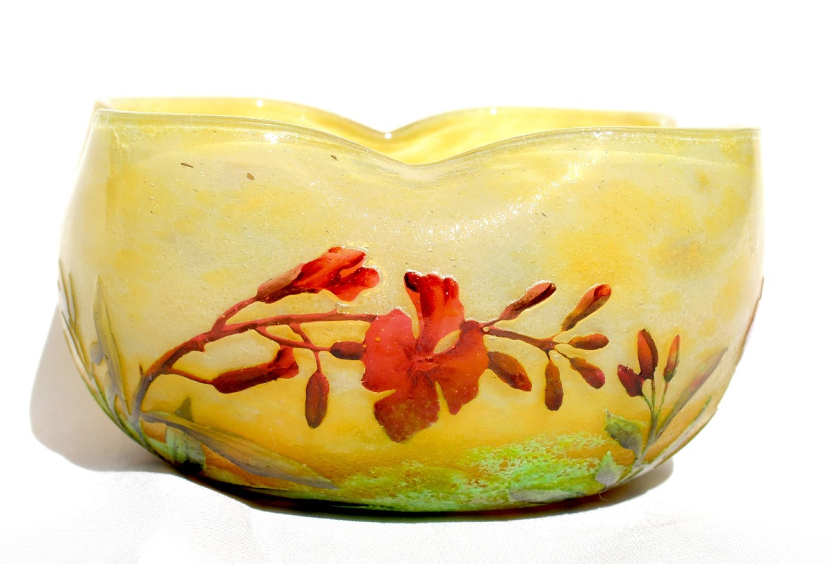 Polylobed Daum Goblet With Wallflowers, Circa 1905, Art-nouveau Galle Era-photo-3