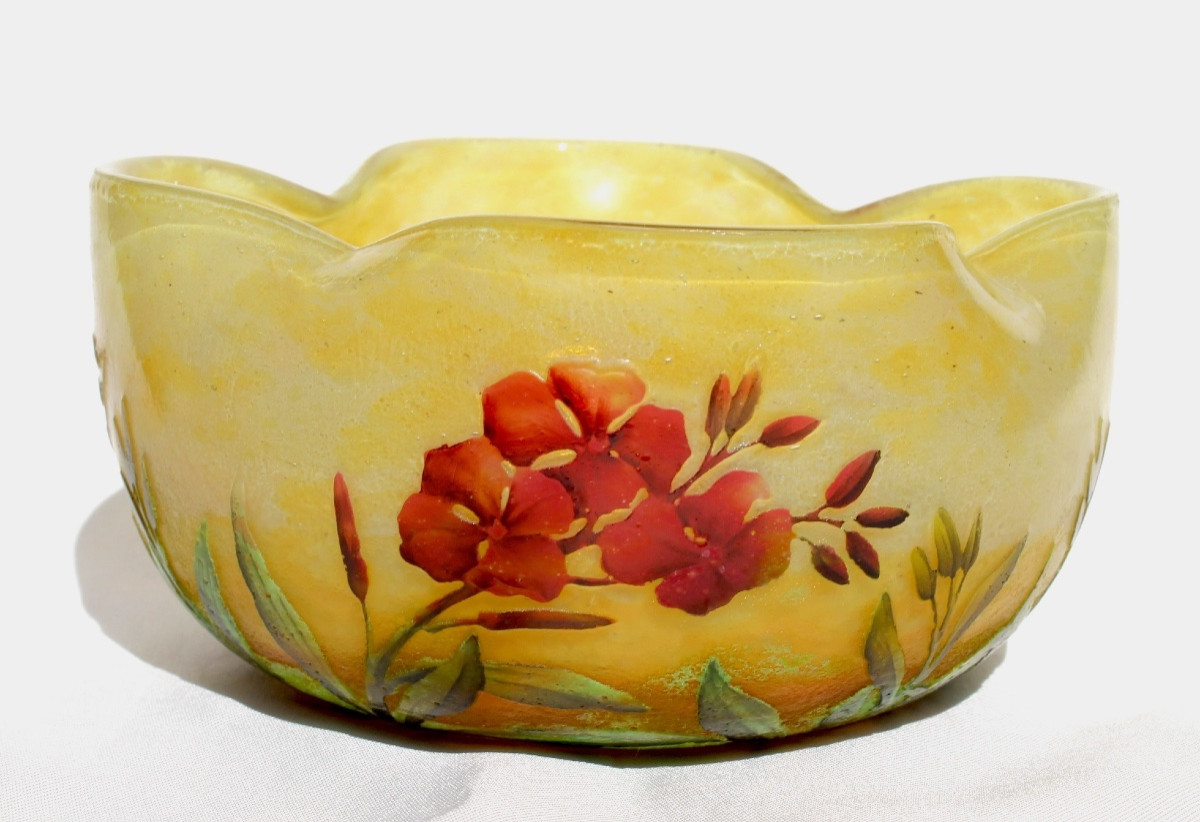 Polylobed Daum Goblet With Wallflowers, Circa 1905, Art-nouveau Galle Era-photo-1