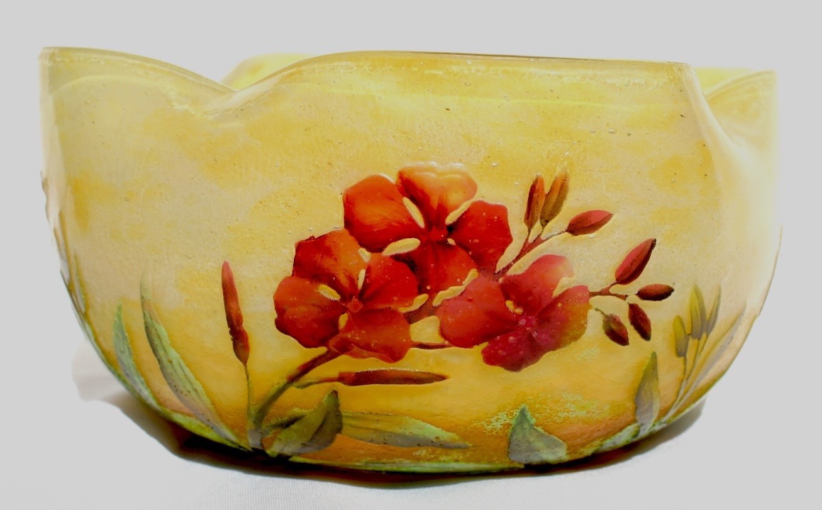 Polylobed Daum Goblet With Wallflowers, Circa 1905, Art-nouveau Galle Era-photo-4