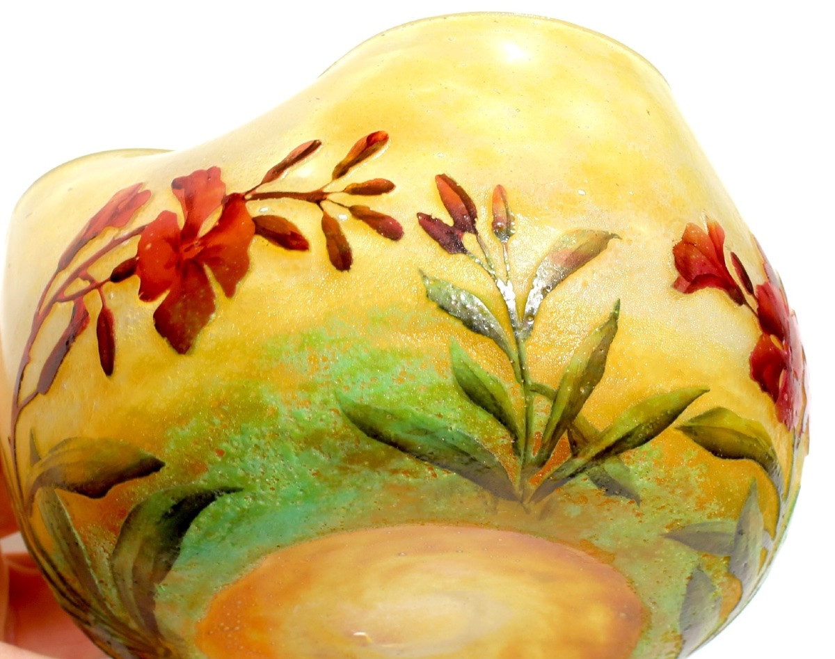 Polylobed Daum Goblet With Wallflowers, Circa 1905, Art-nouveau Galle Era-photo-5