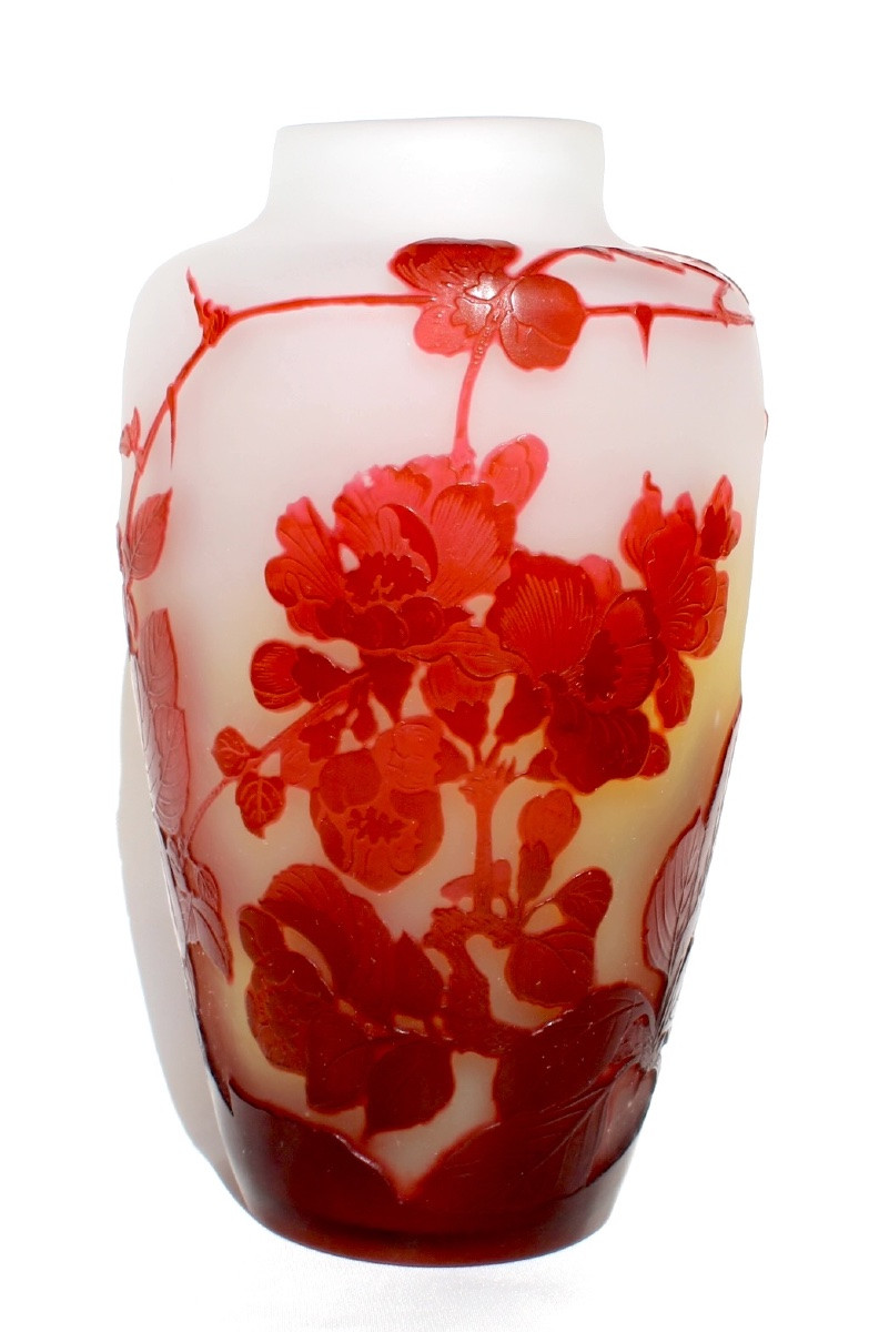 Galle Vase With Apple Blossoms, Perfect, Daum Era 1900 Art-nouveau-photo-2