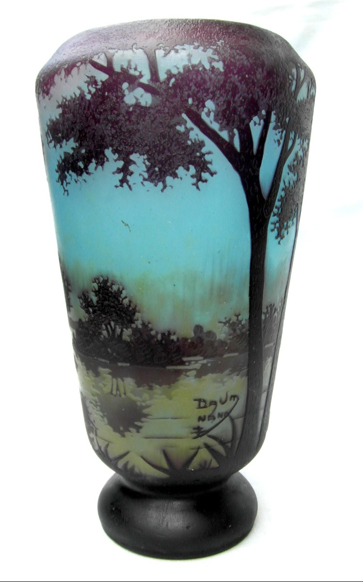 Vase With Lacustrine Decoration Entirely Engraved By Daum, Circa 1910, Art-nouveau Galle Era-photo-2