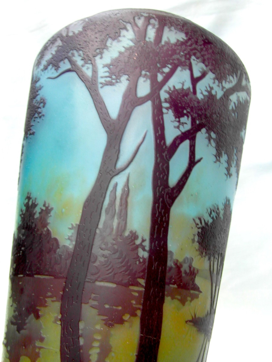 Vase With Lacustrine Decoration Entirely Engraved By Daum, Circa 1910, Art-nouveau Galle Era-photo-3