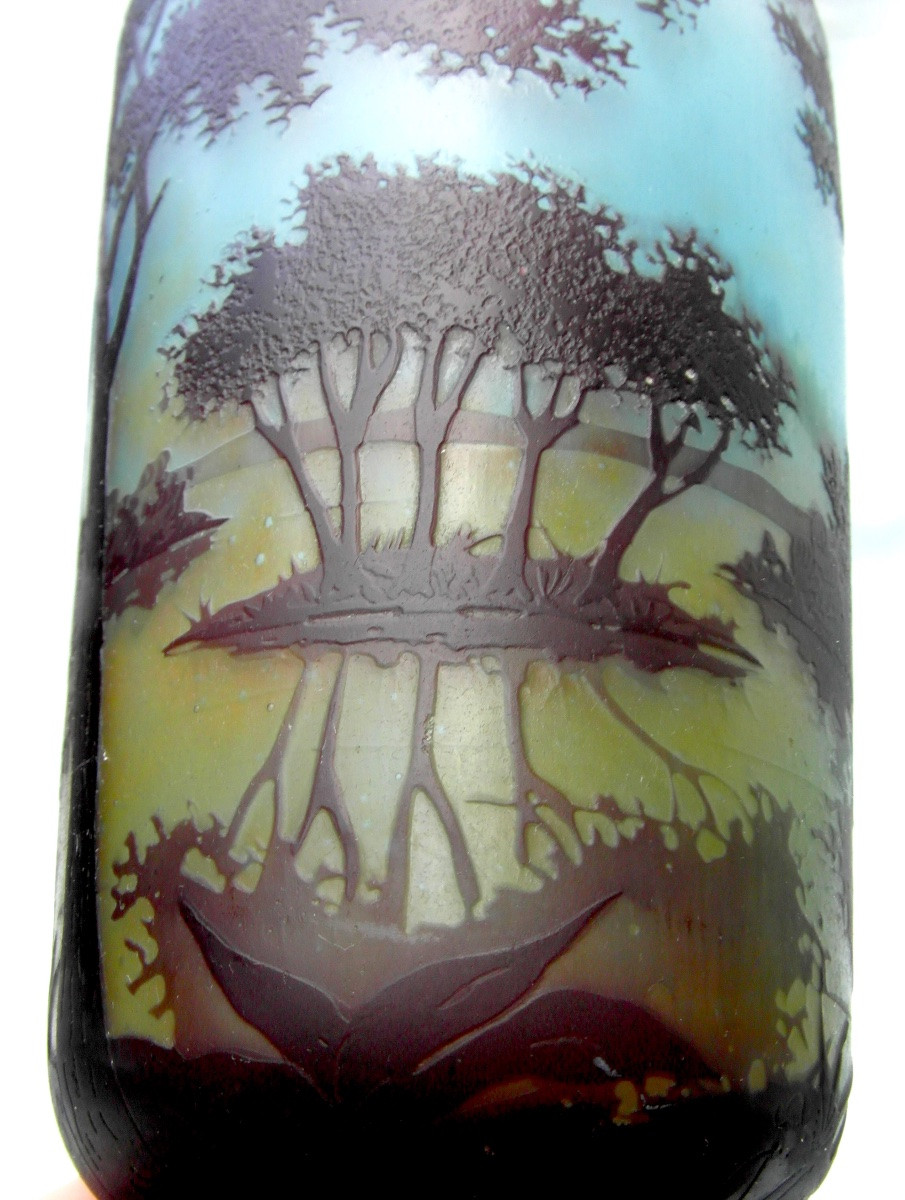 Vase With Lacustrine Decoration Entirely Engraved By Daum, Circa 1910, Art-nouveau Galle Era-photo-4