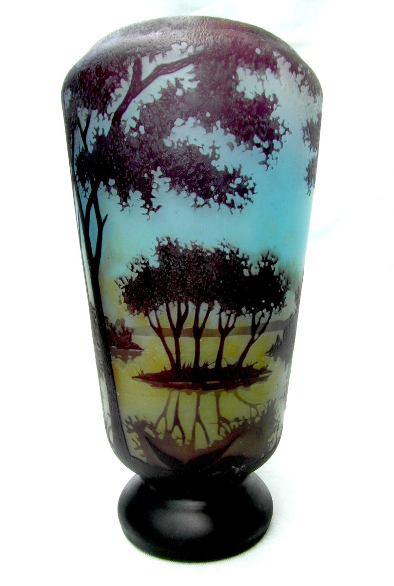 Vase With Lacustrine Decoration Entirely Engraved By Daum, Circa 1910, Art-nouveau Galle Era-photo-1