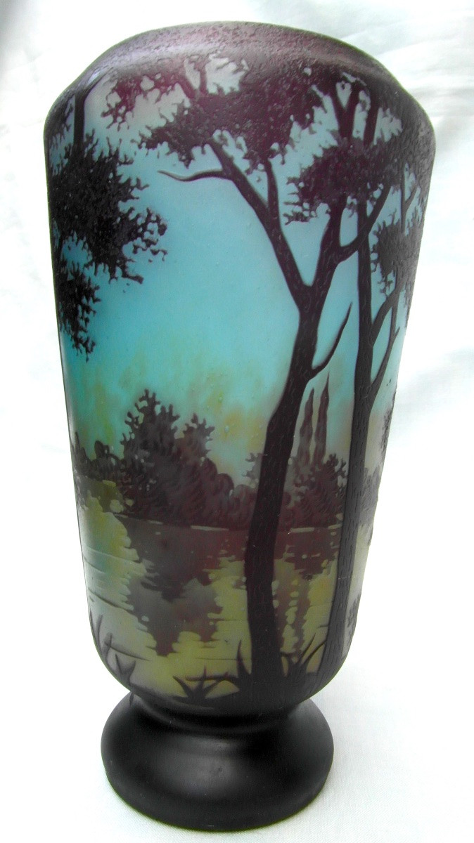 Vase With Lacustrine Decoration Entirely Engraved By Daum, Circa 1910, Art-nouveau Galle Era-photo-2