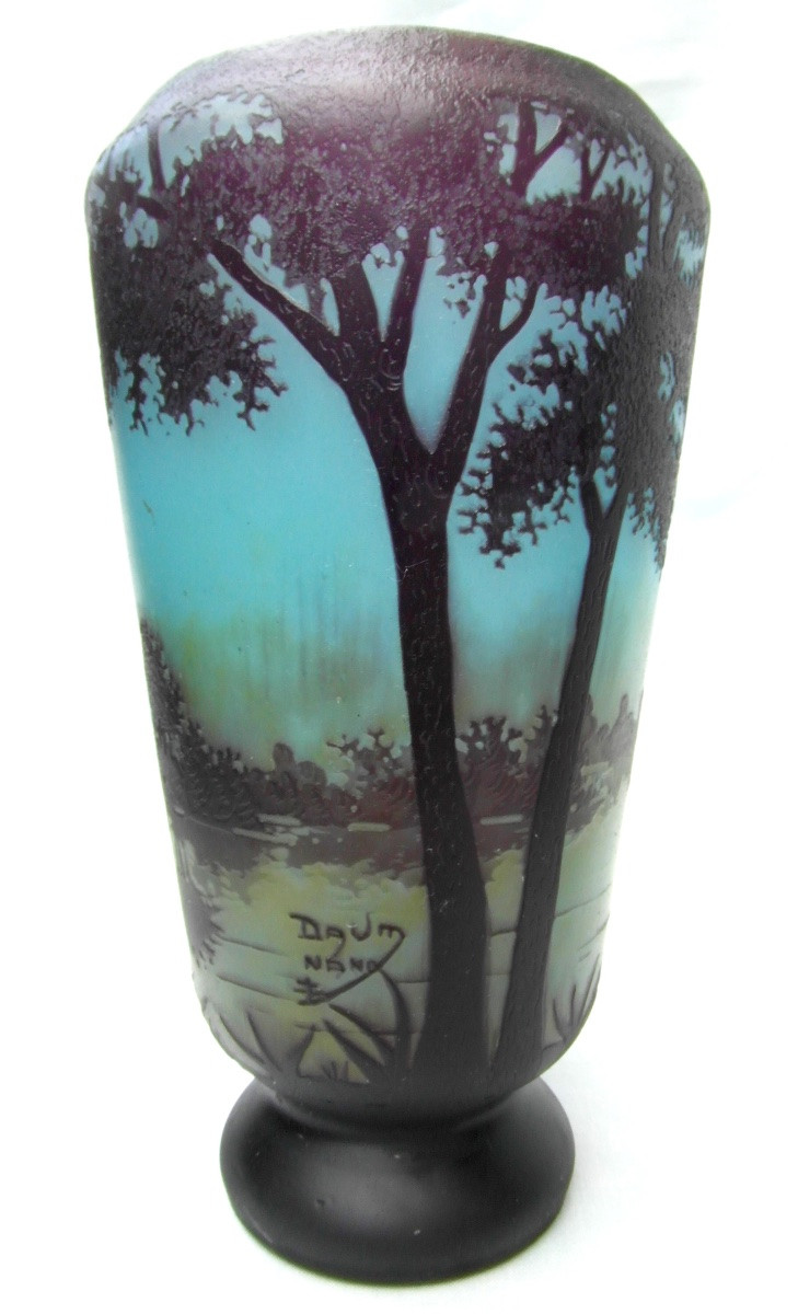 Vase With Lacustrine Decoration Entirely Engraved By Daum, Circa 1910, Art-nouveau Galle Era-photo-3