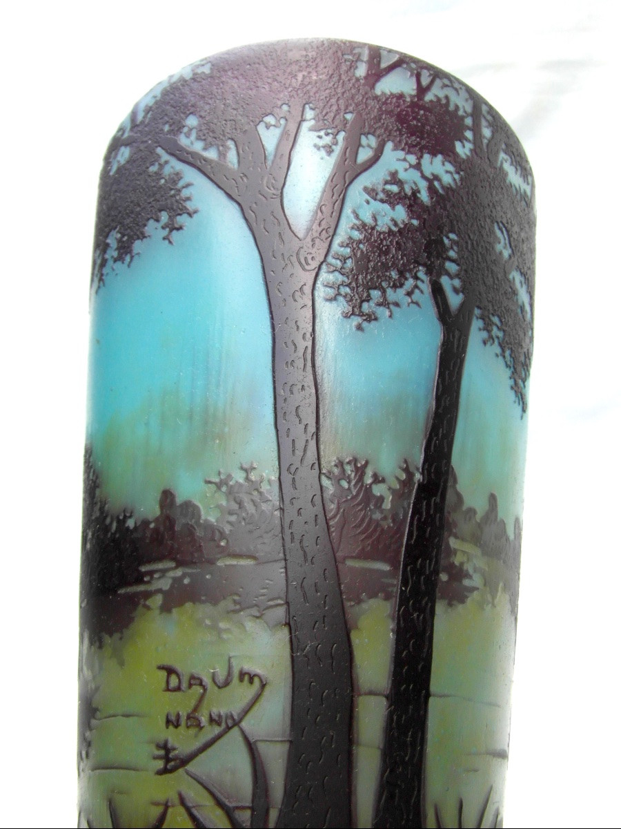 Vase With Lacustrine Decoration Entirely Engraved By Daum, Circa 1910, Art-nouveau Galle Era-photo-4