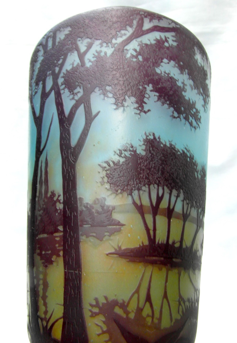 Vase With Lacustrine Decoration Entirely Engraved By Daum, Circa 1910, Art-nouveau Galle Era-photo-5