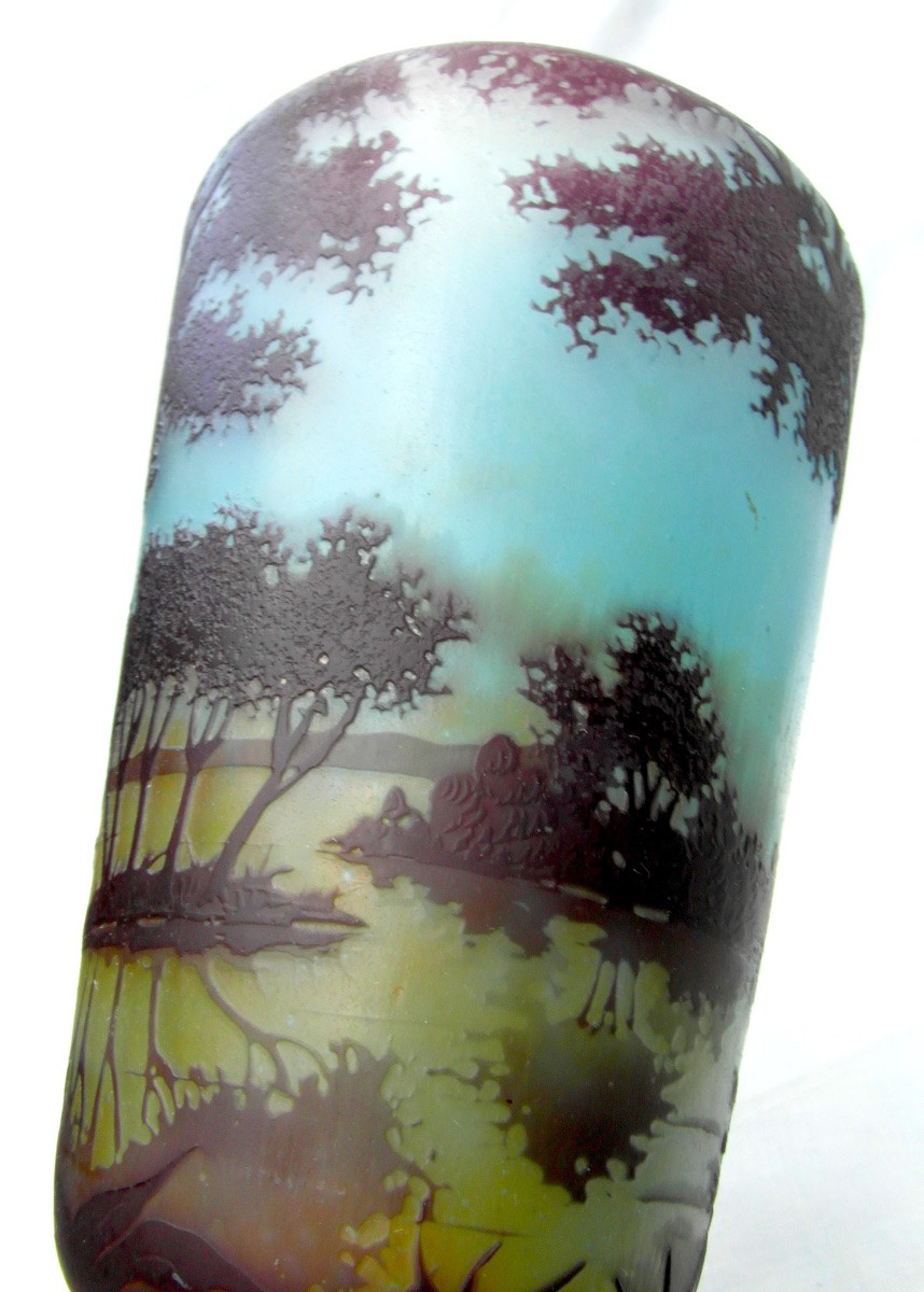 Vase With Lacustrine Decoration Entirely Engraved By Daum, Circa 1910, Art-nouveau Galle Era-photo-6