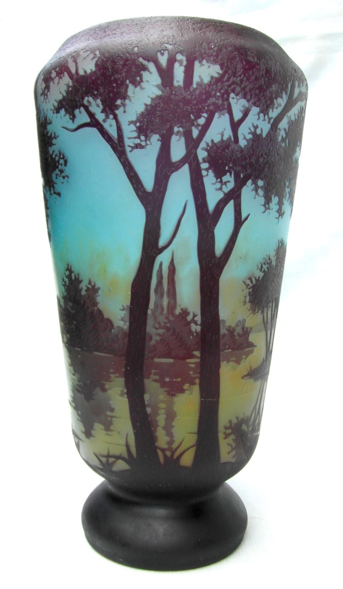 Vase With Lacustrine Decoration Entirely Engraved By Daum, Circa 1910, Art-nouveau Galle Era