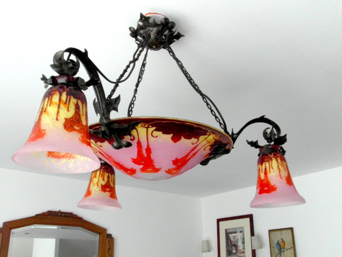 Complete Art-deco Chandelier Le Verre Français, Schneider , -photo-6