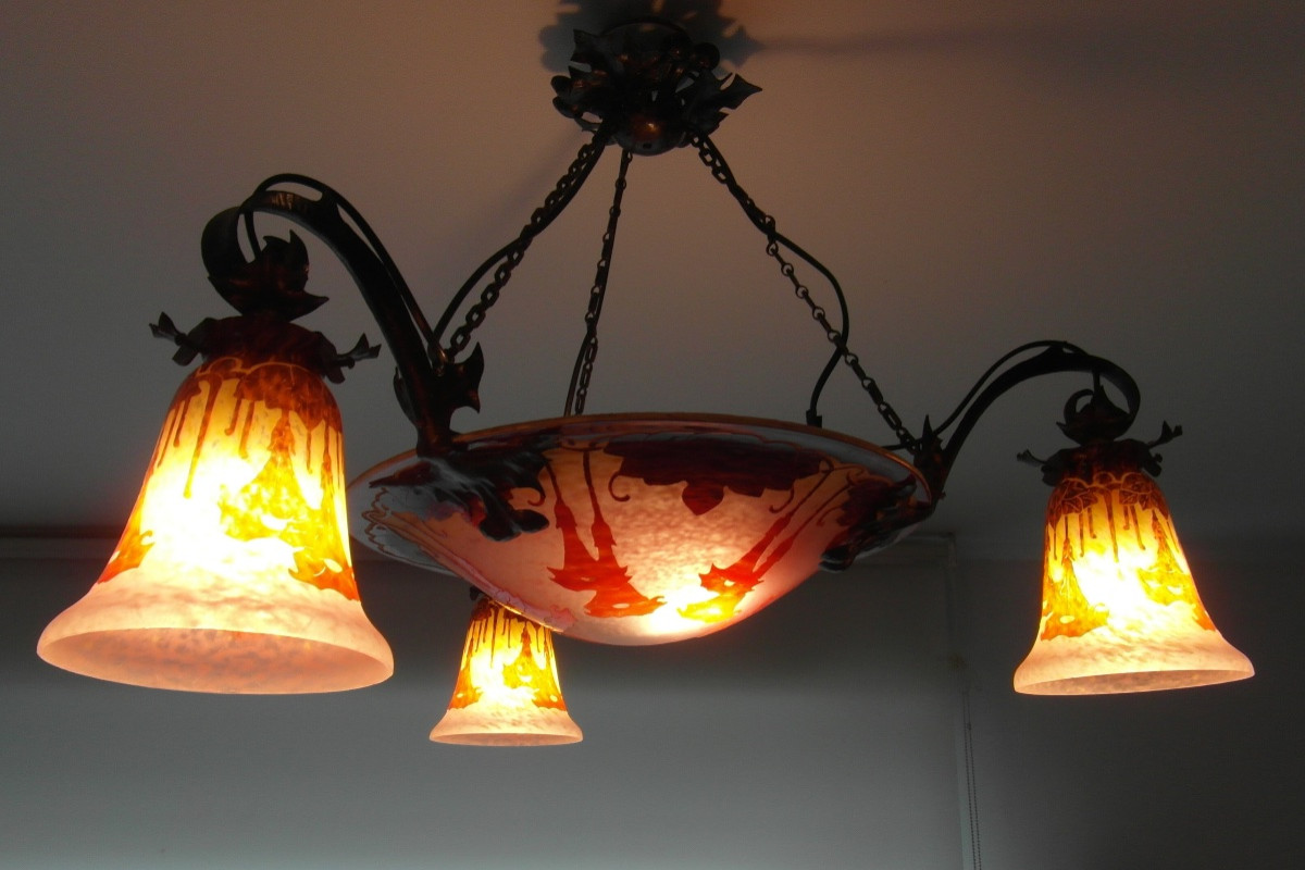 Proantic: Complete Art-deco Chandelier Le Verre Français, Schneider ,