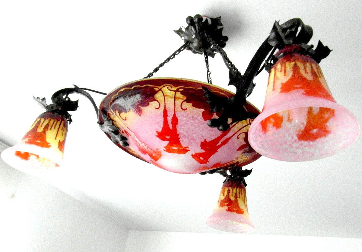 Proantic: Complete Art-deco Chandelier Le Verre Français, Schneider ,