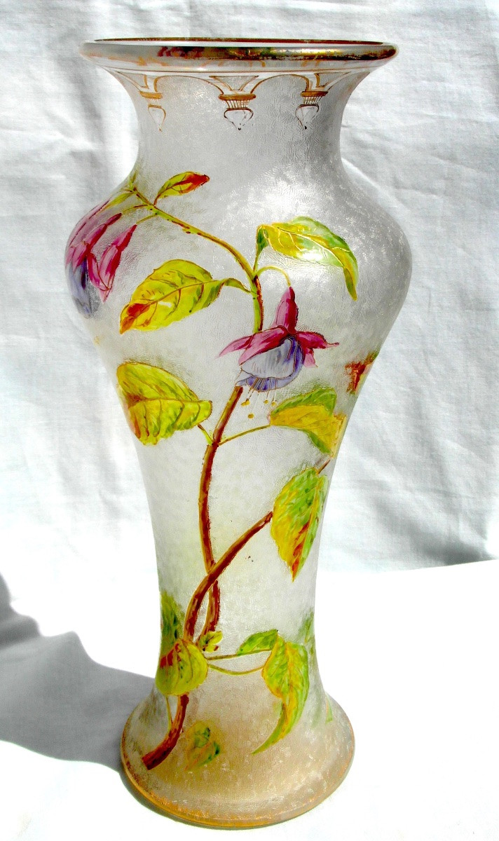 Vase Baccarat à décor de fuchsias, gravés, vers 1880, era daum Galle art-nouveau-photo-2