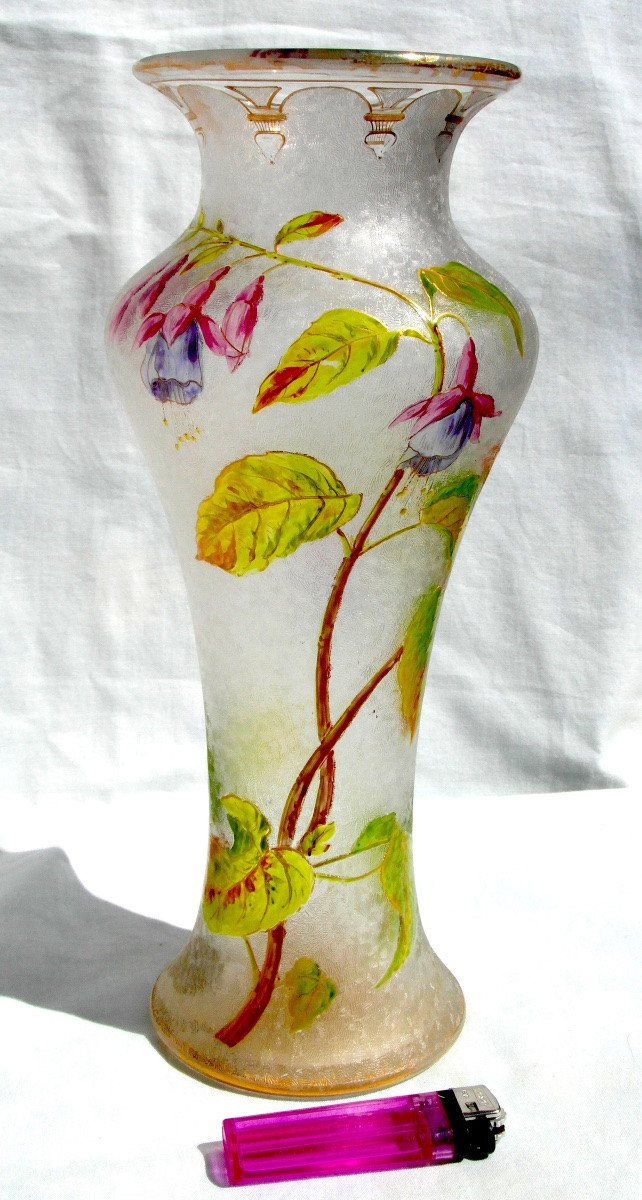 Vase Baccarat à décor de fuchsias, gravés, vers 1880, era daum Galle art-nouveau-photo-3