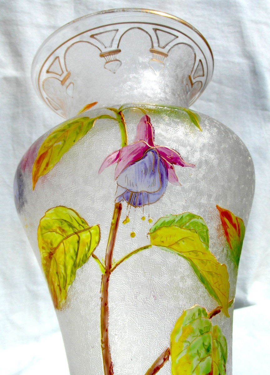 Vase Baccarat à décor de fuchsias, gravés, vers 1880, era daum Galle art-nouveau-photo-1