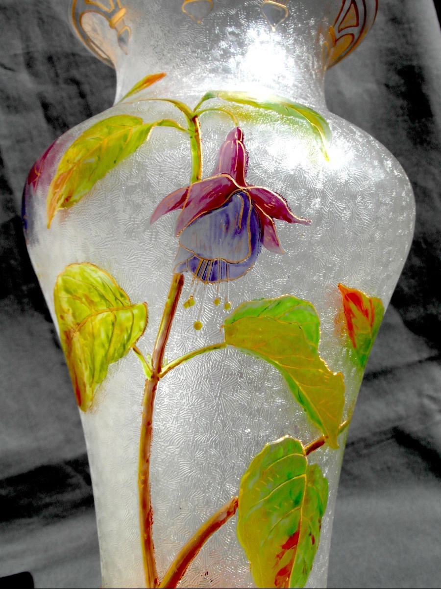 Vase Baccarat à décor de fuchsias, gravés, vers 1880, era daum Galle art-nouveau-photo-4