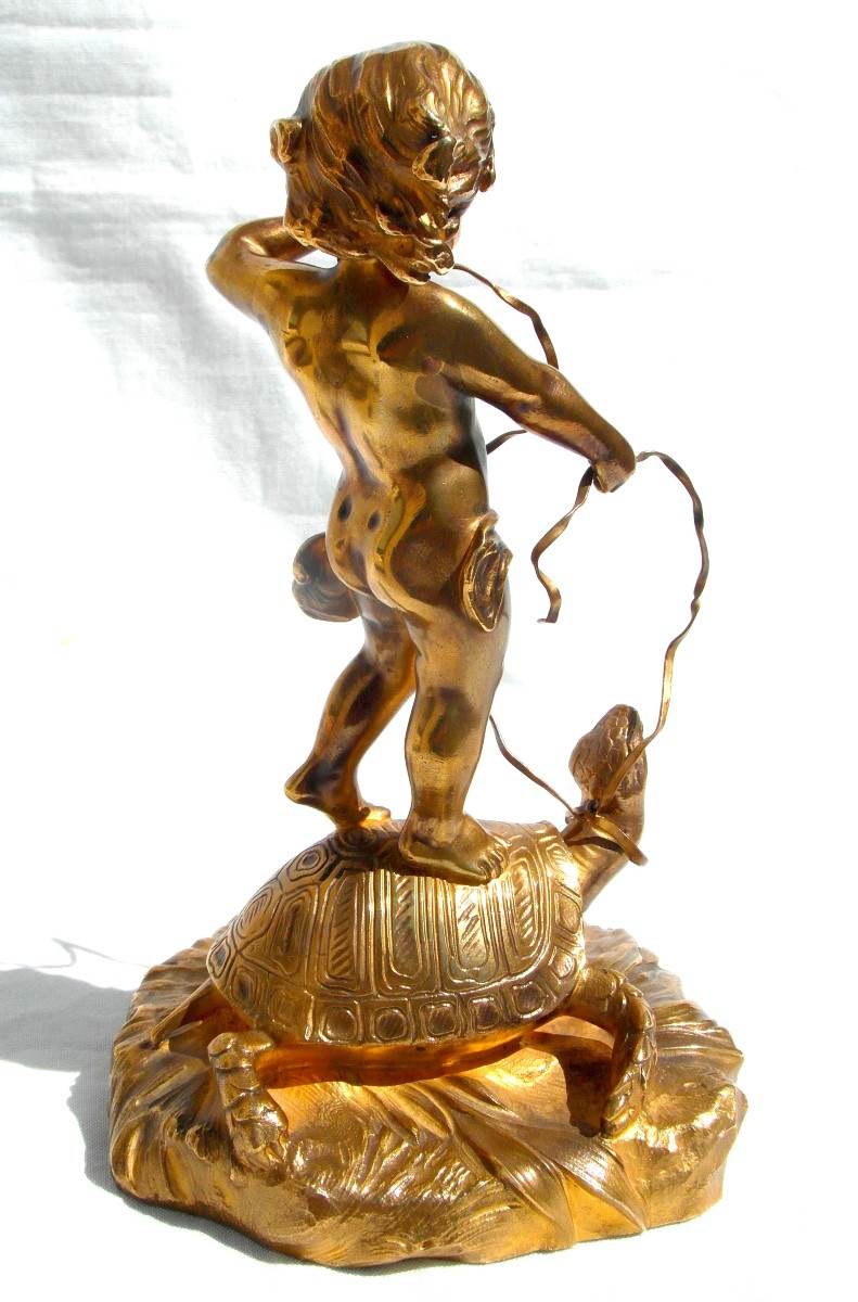 "le dresseur de tortue " , sculpture en bronze  par Charlotte Monginot, fondeur Louchet, 1900-photo-2