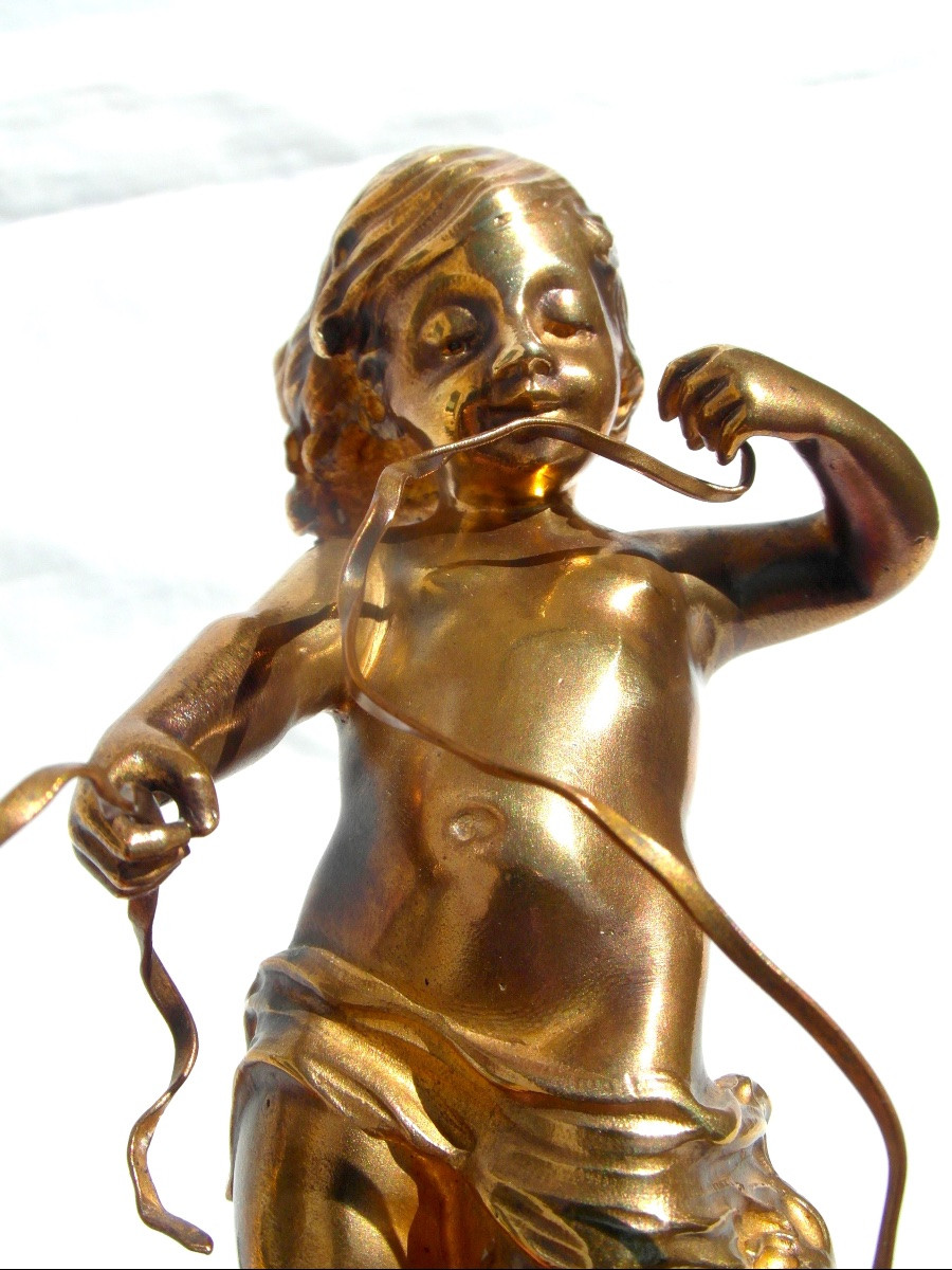 "le dresseur de tortue " , sculpture en bronze  par Charlotte Monginot, fondeur Louchet, 1900-photo-4