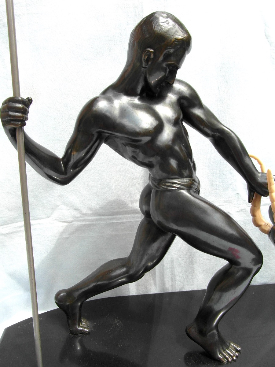 Large Art-deco Sculpture  By Kowas " Hunting Antelope", Around 1930, Perfect Era Fayral-photo-3